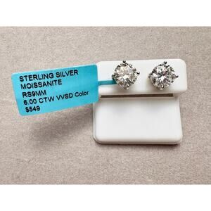 HUGE 6CTW Moissanite Screw-back Earrings - D VVS1 Silver